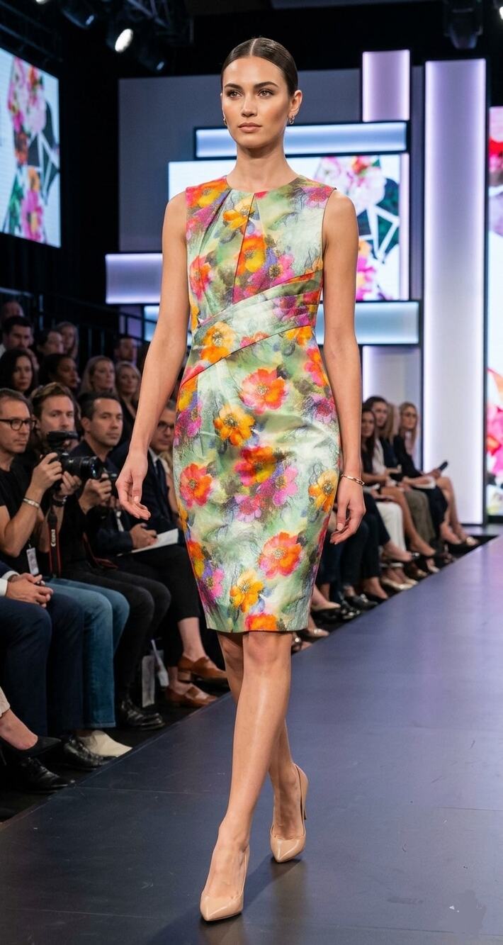 Prabal Gurung green Floral Pleated Shimmer Sheath Dress  size 10